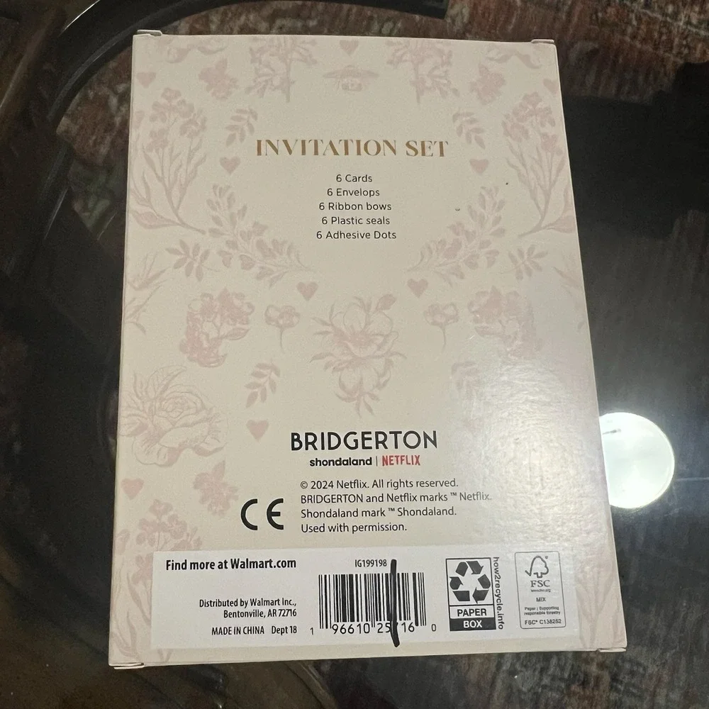 Bridgerton Pink & White Blank Invitation 6 ct Set Cards, Envelopes,Ribbon & Seal